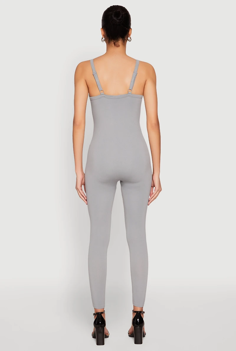 Womens Daisy Seamless Ribbed Knit Catsuit, Grey, Size L