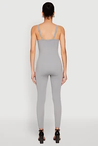 Womens Daisy Seamless Ribbed Knit Catsuit, Grey, Size L