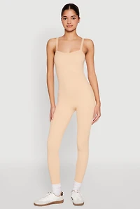 Womens Daisy Seamless Ribbed Knit Catsuit, Beige, Size S