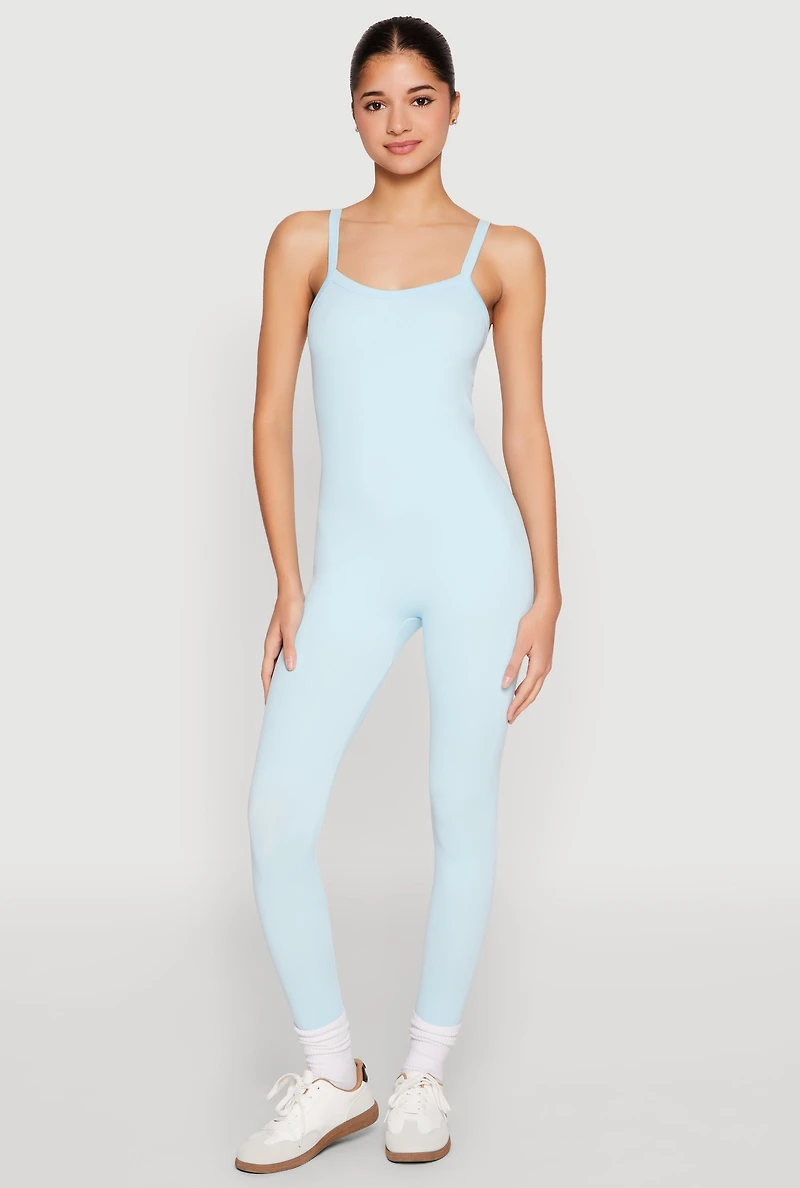 Womens Daisy Seamless Ribbed Knit Catsuit, Blue, Size S
