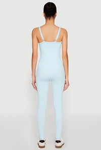 Womens Daisy Seamless Ribbed Knit Catsuit, Blue, Size S