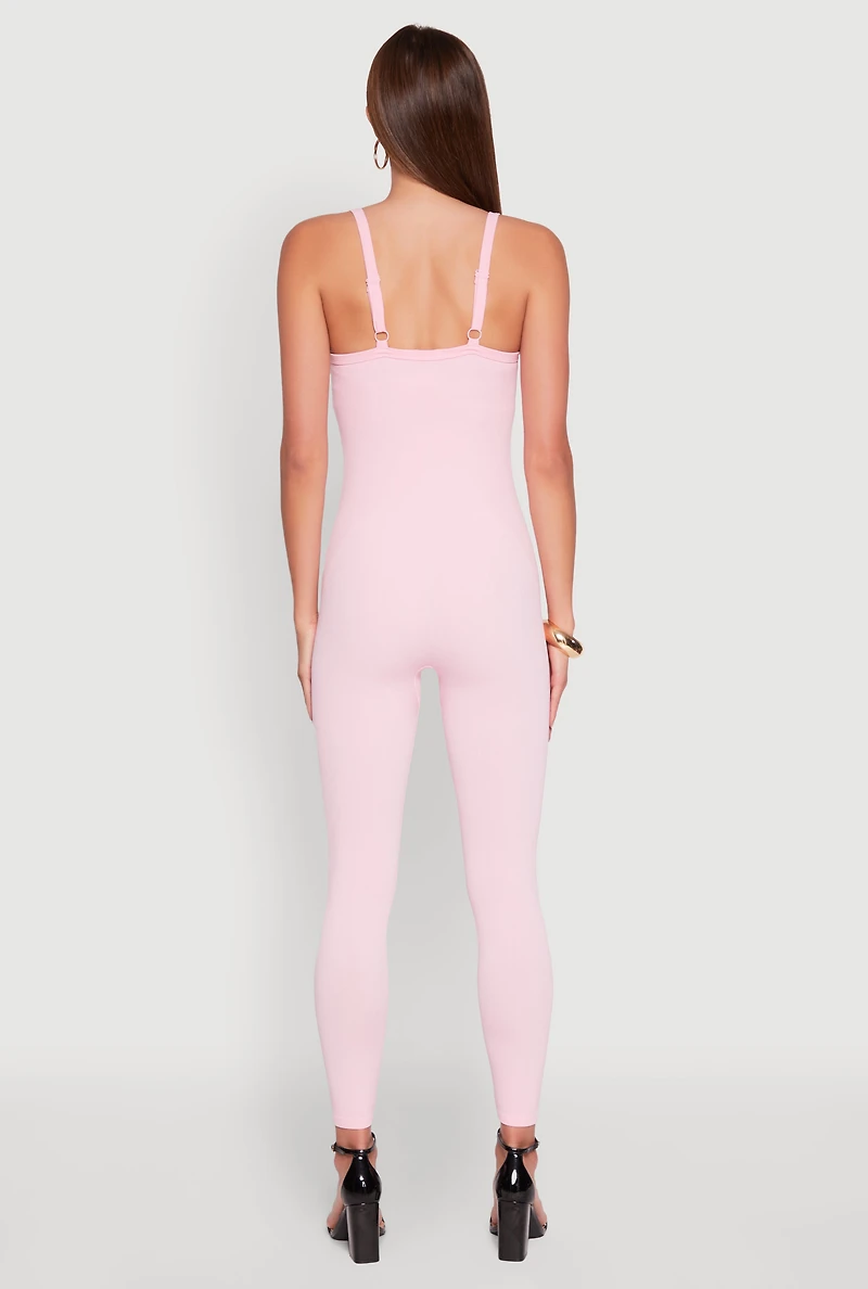 Womens Daisy Seamless Ribbed Knit Catsuit, Pink, Size S