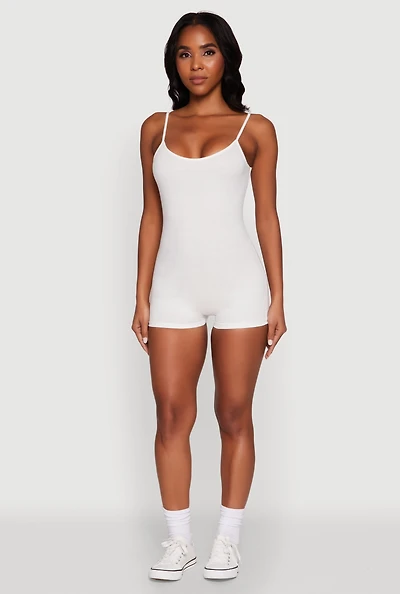 Womens Daisy Scoop Neck Romper, White, Size S