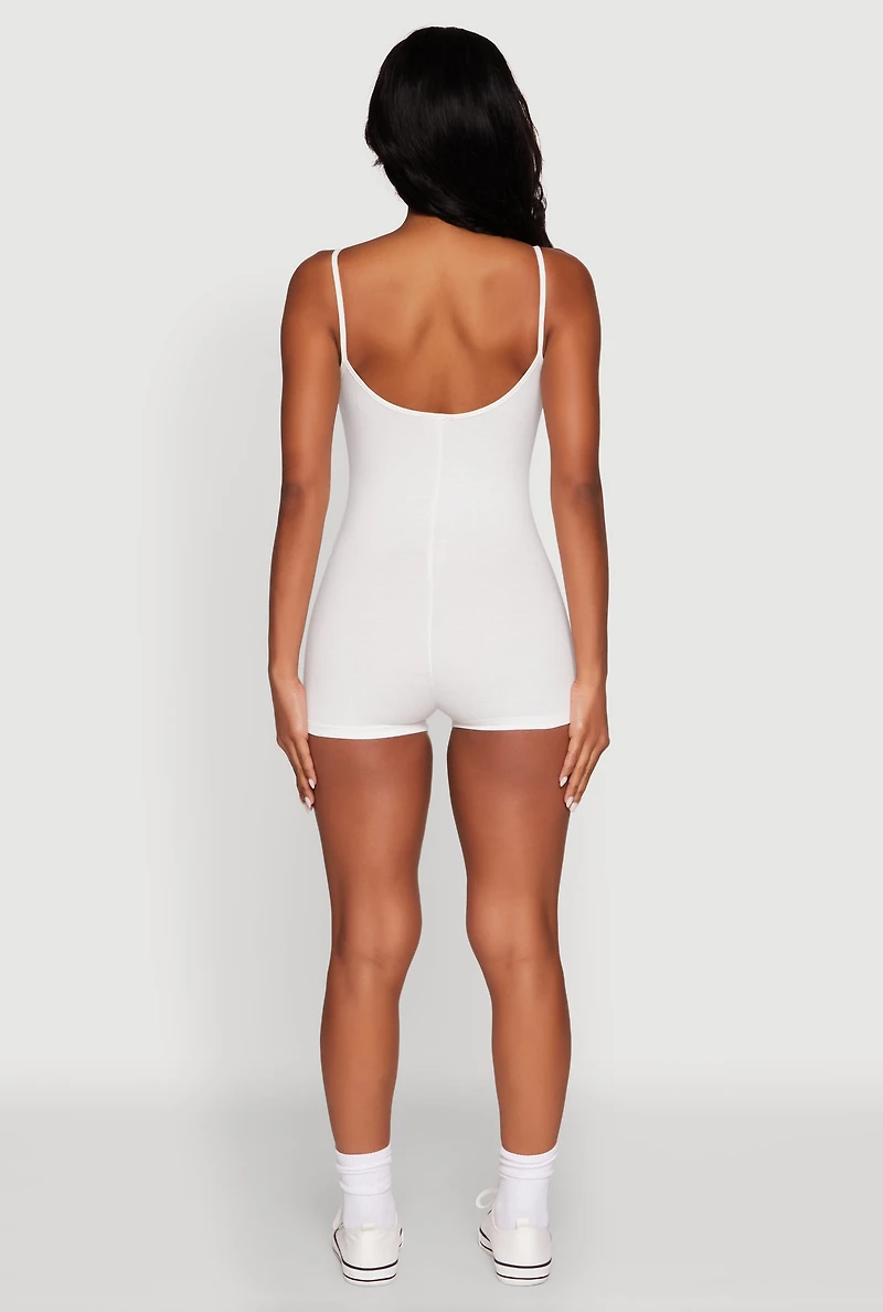 Womens Daisy Scoop Neck Romper, White, Size S