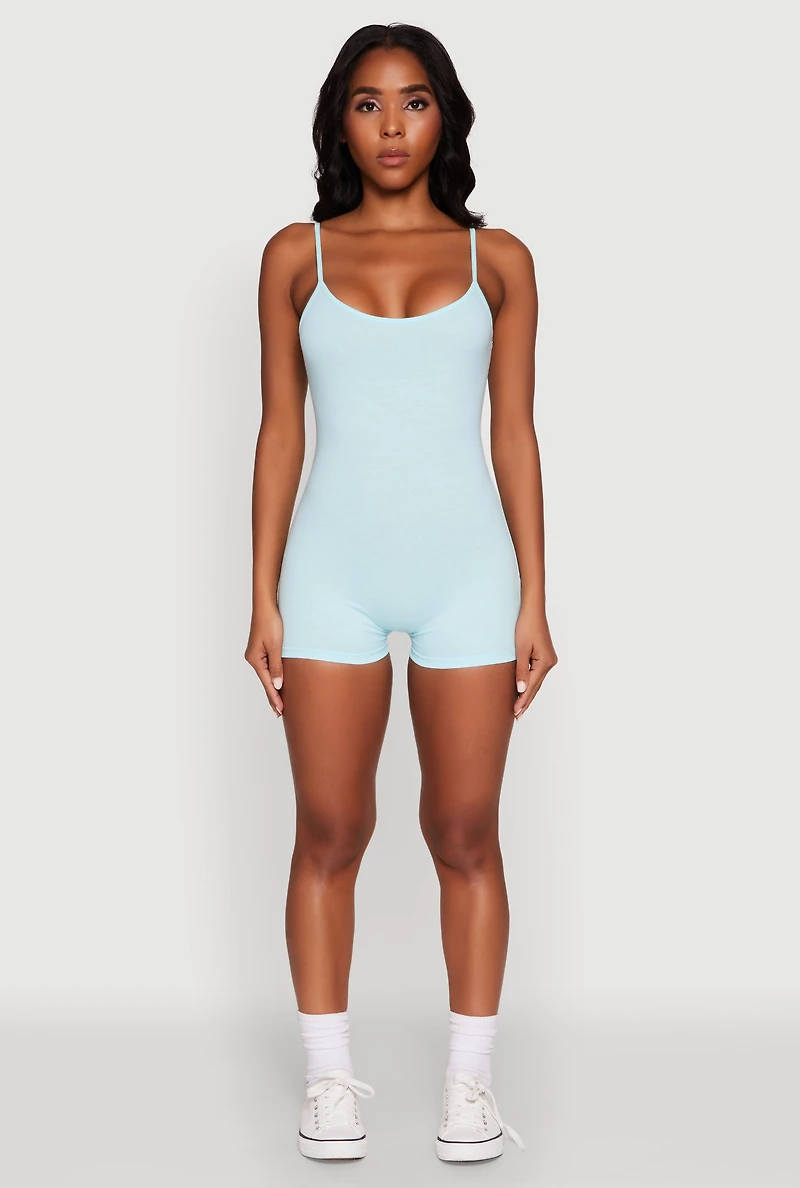 Womens Daisy Scoop Neck Romper, Blue,