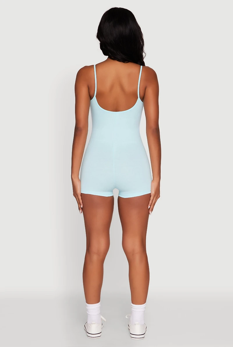 Womens Daisy Scoop Neck Romper, Blue,