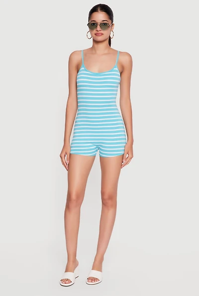 Striped Scoop Neck Sleeveless Romper