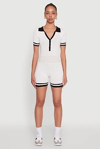Daisy Ribbed Knit Varsity Stripe Button Front Romper