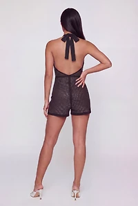 Rhinestone Plunge Halter Romper