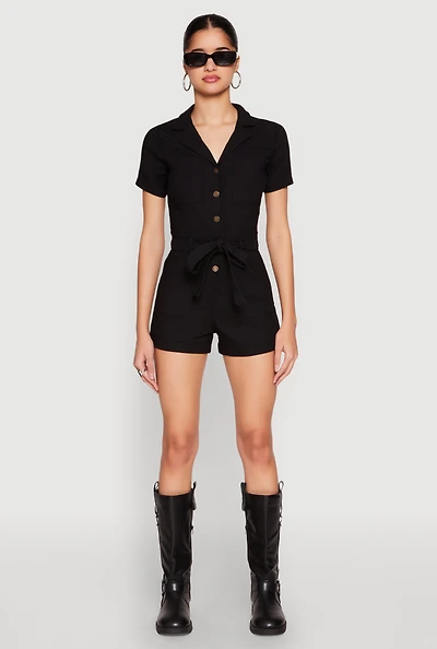 Haute Monde Tie Waist Belted Romper