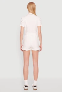 Womens Haute Monde Tie Waist Belted Romper, White, Size M