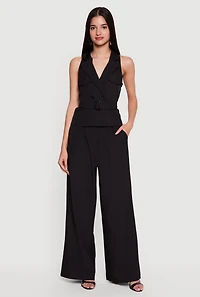 Collared Wide Leg Jumpsuit with Belt