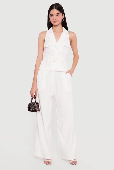 Collared Wide Leg Jumpsuit with Belt