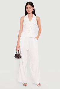 Collared Wide Leg Jumpsuit with Belt