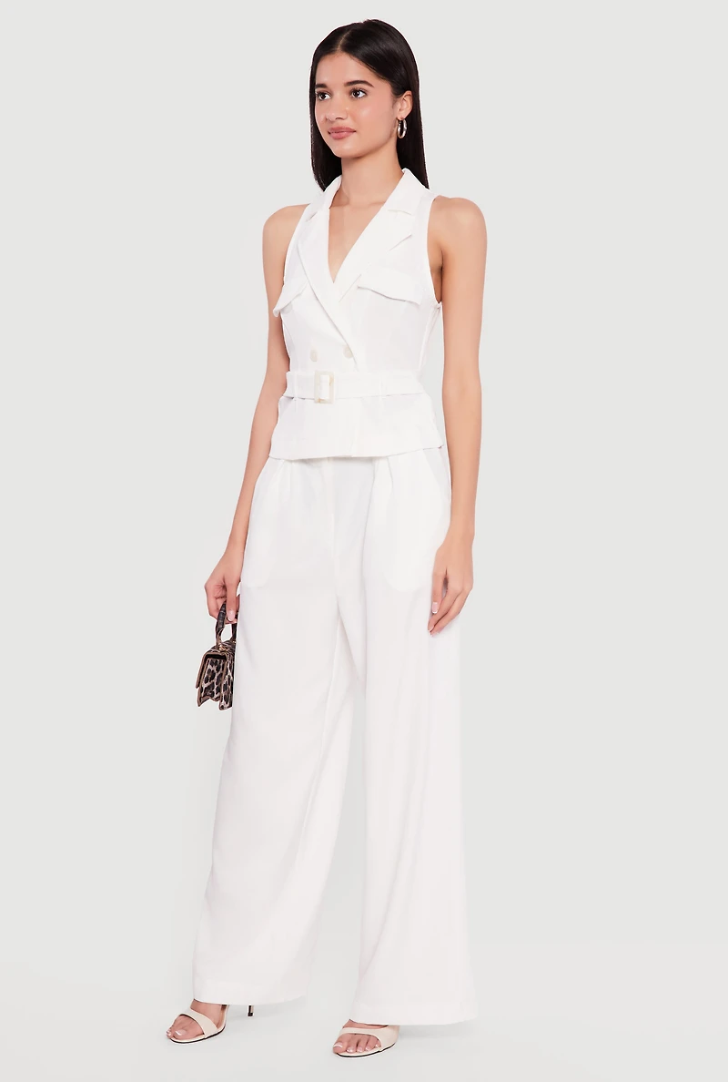 Collared Wide Leg Jumpsuit with Belt