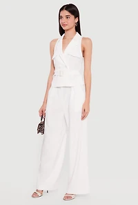 Collared Wide Leg Jumpsuit with Belt