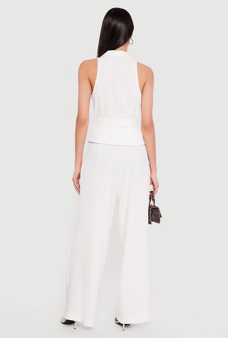 Collared Wide Leg Jumpsuit with Belt