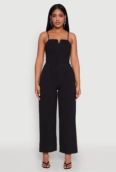 Womens Crepe Knit Pleated Jumpsuit,