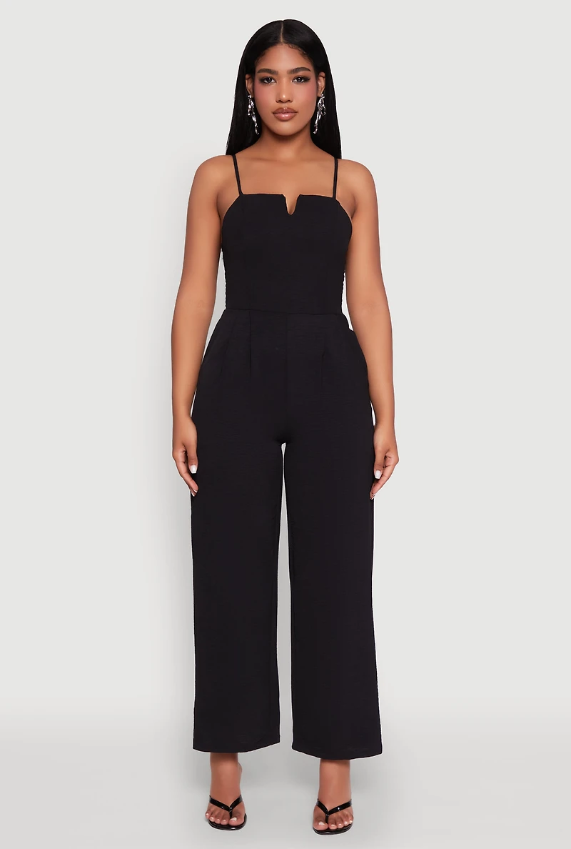 Womens Crepe Knit Pleated Jumpsuit, Black,