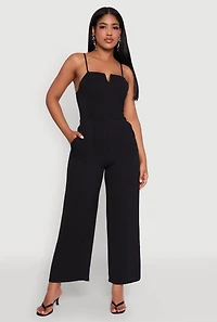 Womens Crepe Knit Pleated Jumpsuit, Black,