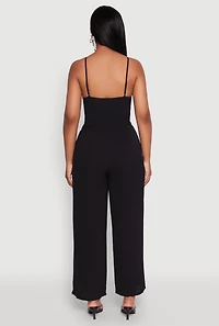 Womens Crepe Knit Pleated Jumpsuit,
