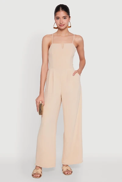 Womens Crepe Knit Pleated Jumpsuit, Beige, Size L