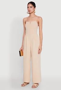 Womens Crepe Knit Pleated Jumpsuit, Beige, Size L