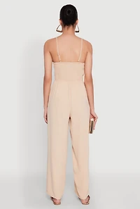 Womens Crepe Knit Pleated Jumpsuit, Beige, Size L