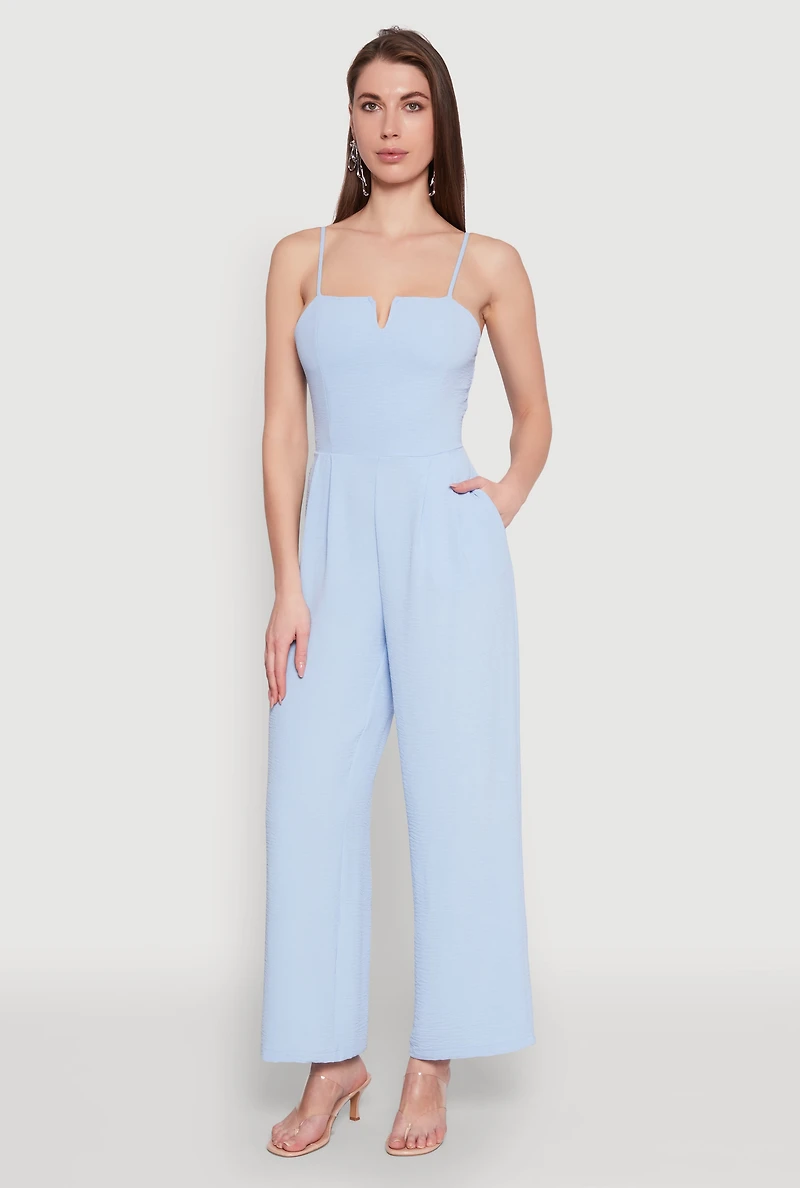 Womens Crepe Knit Pleated Jumpsuit, Blue, Size M