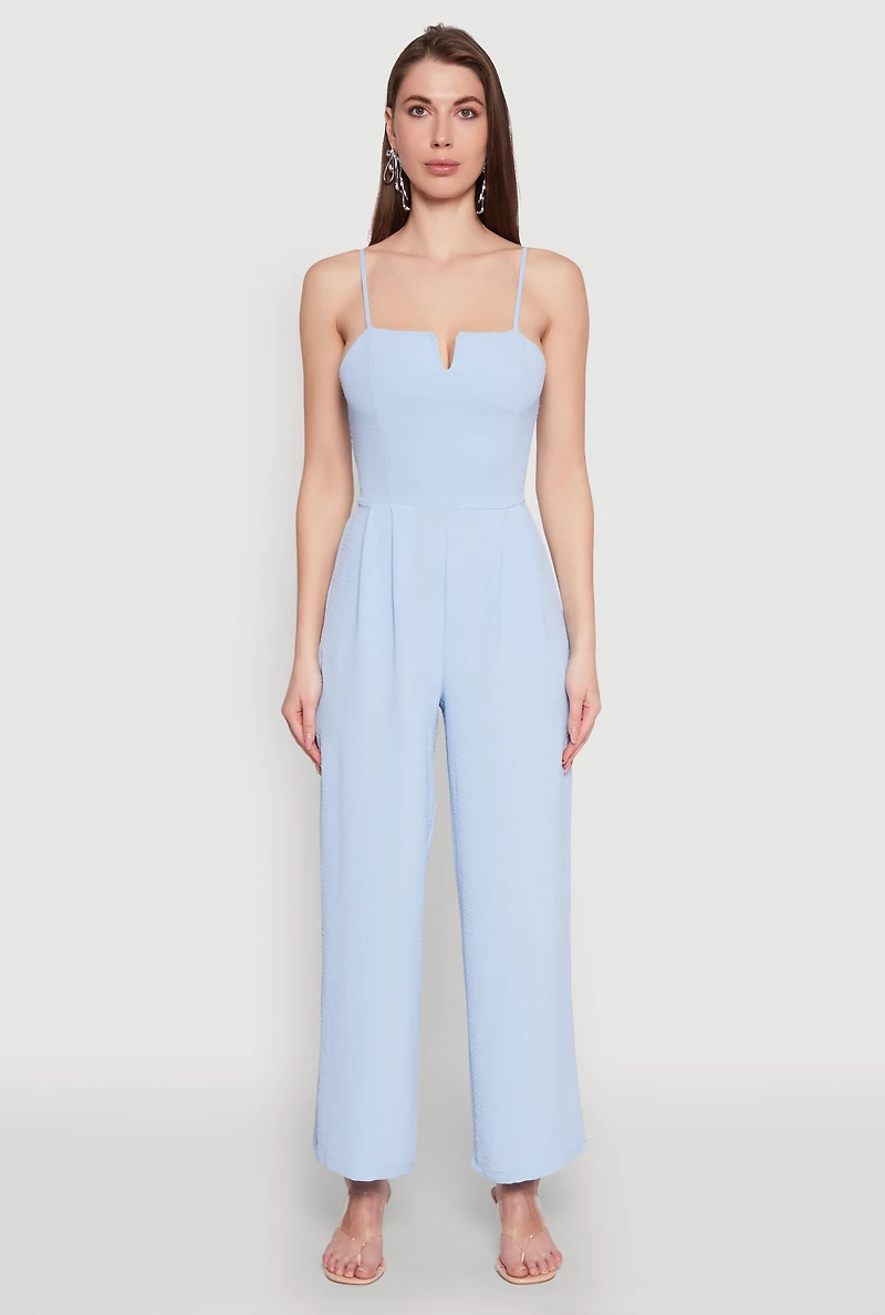 Womens Crepe Knit Pleated Jumpsuit, Blue, Size M
