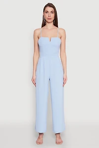 Womens Crepe Knit Pleated Jumpsuit, Blue, Size M