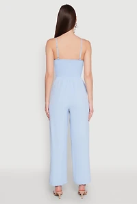 Womens Crepe Knit Pleated Jumpsuit, Blue, Size M