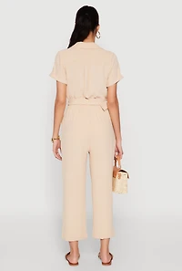 Womens O Ring Belted Jumpsuit, Beige, Size S