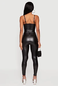 Faux Leather Belted Bustier Jumpsuit