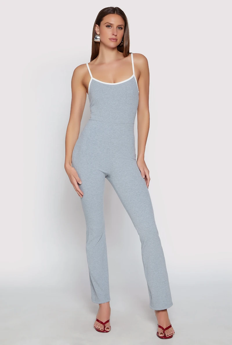 Womens Iris Contrast Trim Cami Flare Jumpsuit, Grey, Size S