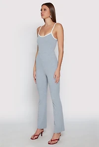 Womens Iris Contrast Trim Cami Flare Jumpsuit, Grey, Size M