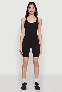 Womens Iris Rib Knit Biker Romper, Black, Size L