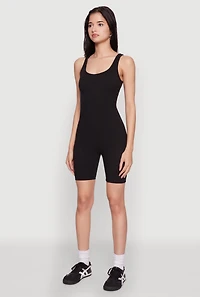 Womens Iris Rib Knit Biker Romper, Black, Size L