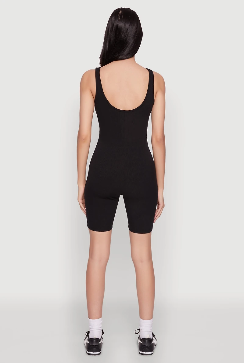Womens Iris Rib Knit Biker Romper, Black, Size L