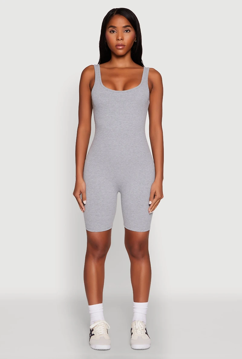 Womens Iris Rib Knit Biker Romper, Grey, Size S