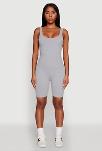 Womens Iris Rib Knit Biker Romper, Grey, Size S