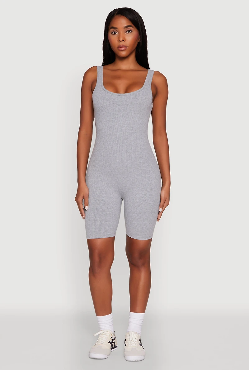 Womens Iris Rib Knit Biker Romper, Grey, Size S