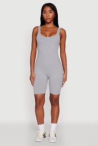 Womens Iris Rib Knit Biker Romper, Grey, Size S