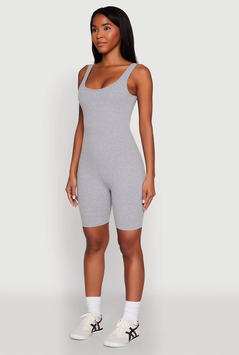Womens Iris Rib Knit Biker Romper, Grey, Size M