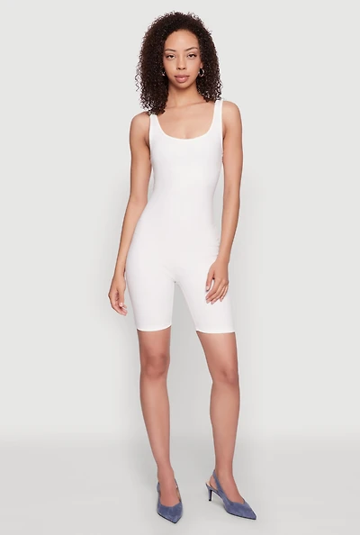 Womens Iris Rib Knit Biker Romper, White, Size M