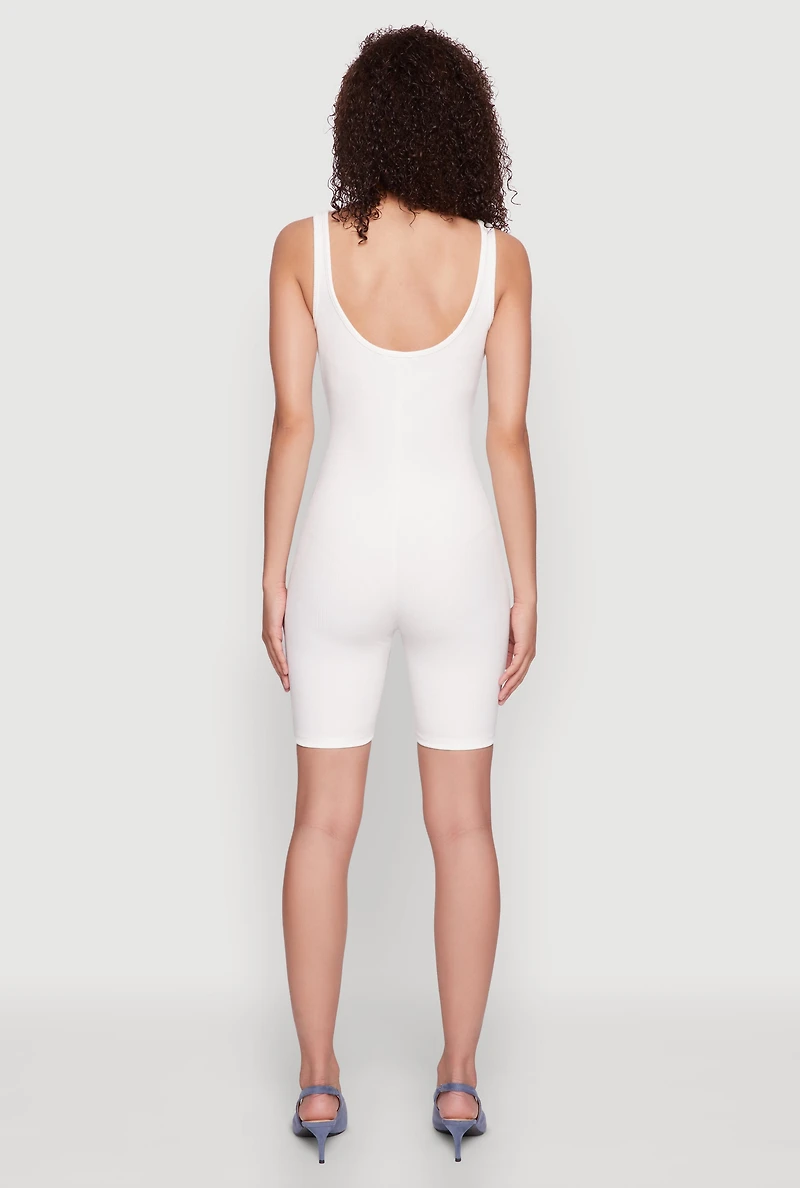 Womens Iris Rib Knit Biker Romper, White, Size S