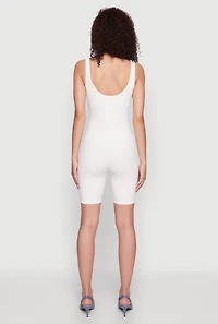 Womens Iris Rib Knit Biker Romper, White, Size S