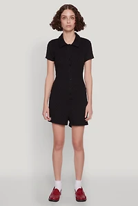 Womens Iris Textured Knit Short Sleeve Romper, Black, Size M