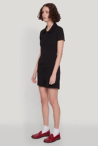Womens Iris Textured Knit Short Sleeve Romper, Black, Size S