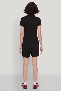 Womens Iris Textured Knit Short Sleeve Romper, Black, Size S
